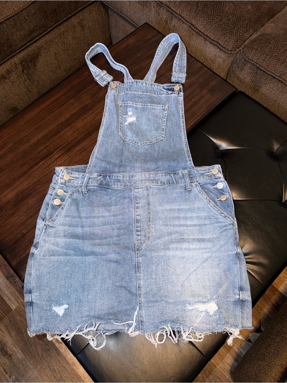 Celebrity Pink Light Blue Distressed Denim Overall Skirt